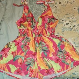 Tropical Floral Shoulder Tie Romper
